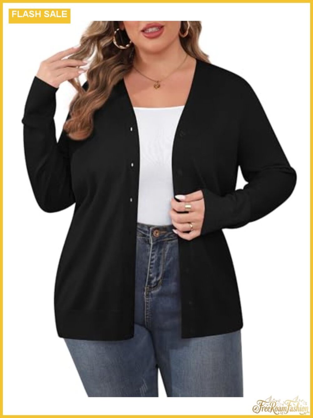 Plus Size Cardigan Long Sleeve V-Neck Button Up Lightweight Sweater